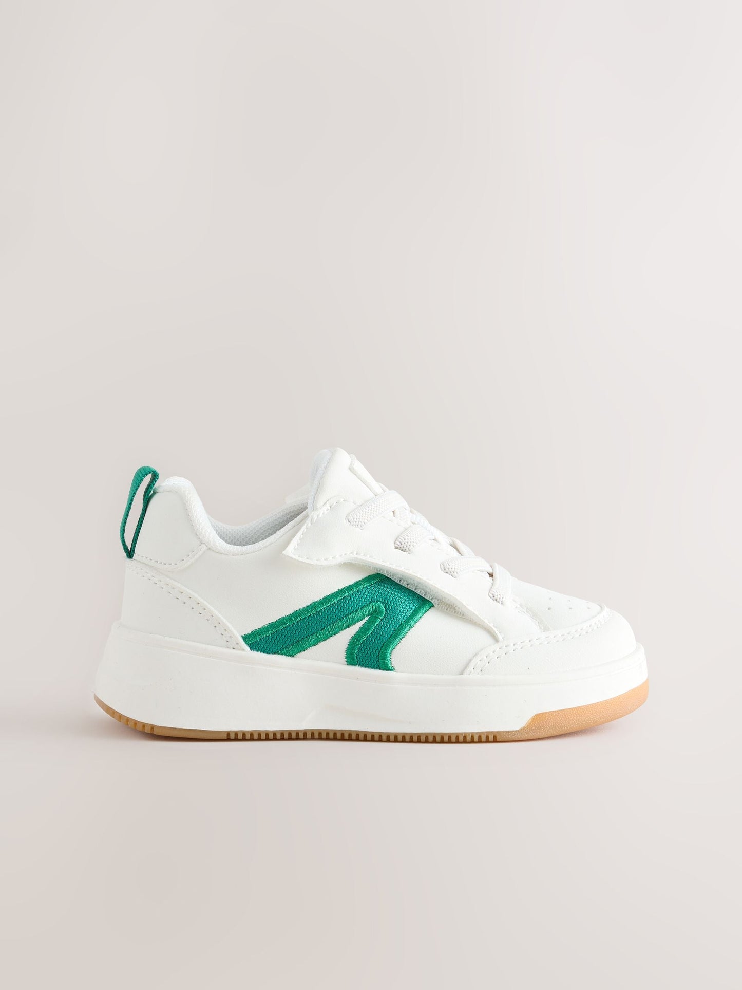 White/Green Wide Fit (G) Touch Fastening Elastic Lace Trainers image 4