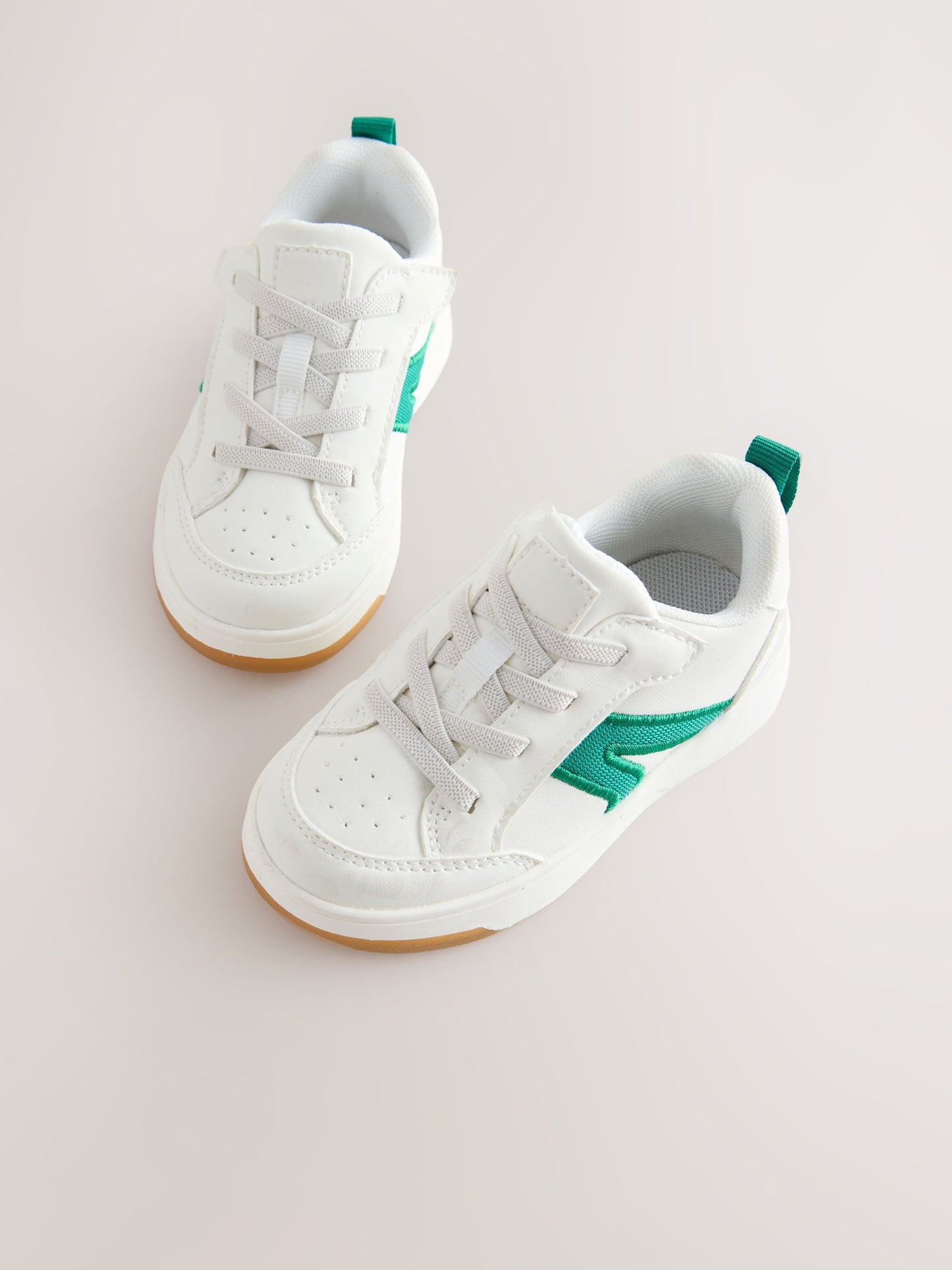 White/Green Wide Fit (G) Touch Fastening Elastic Lace Trainers image 6