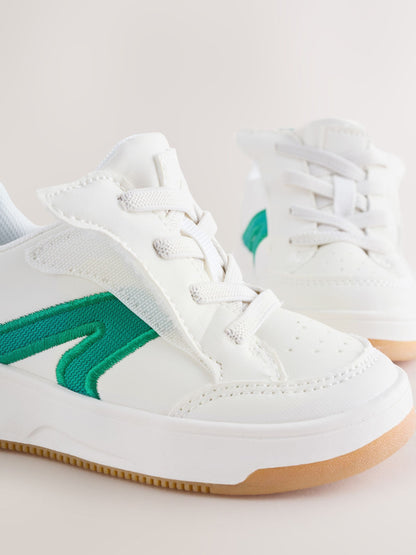 White/Green Wide Fit (G) Touch Fastening Elastic Lace Trainers image 9