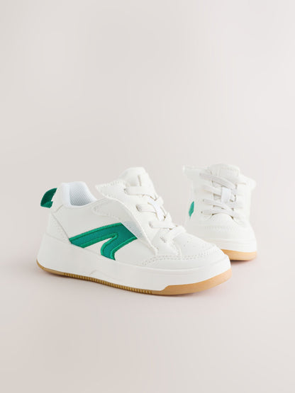 White/Green Wide Fit (G) Touch Fastening Elastic Lace Trainers image 1