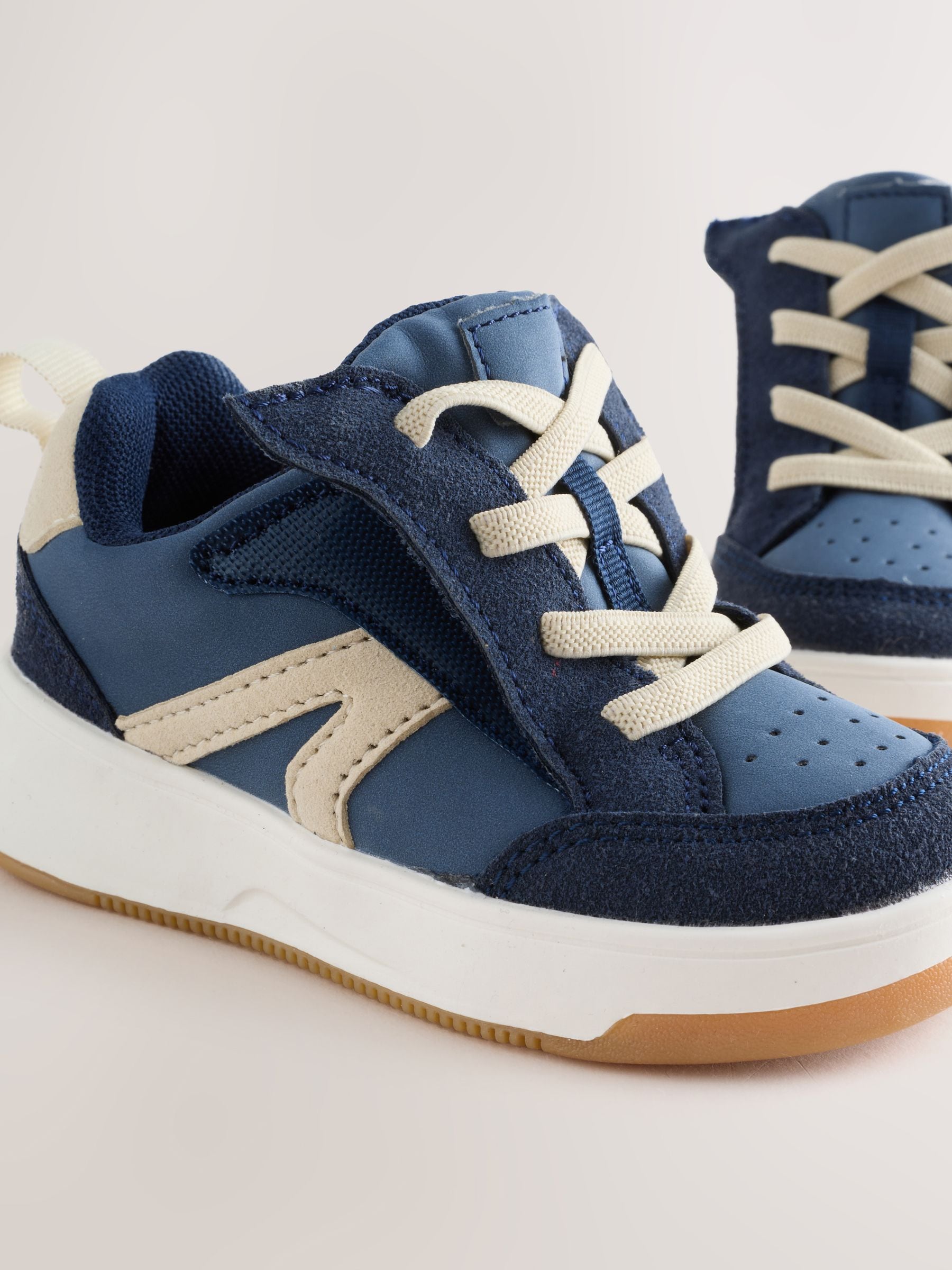 Blue Standard Fit (F) Touch Fastening Elastic Lace Trainers image 2
