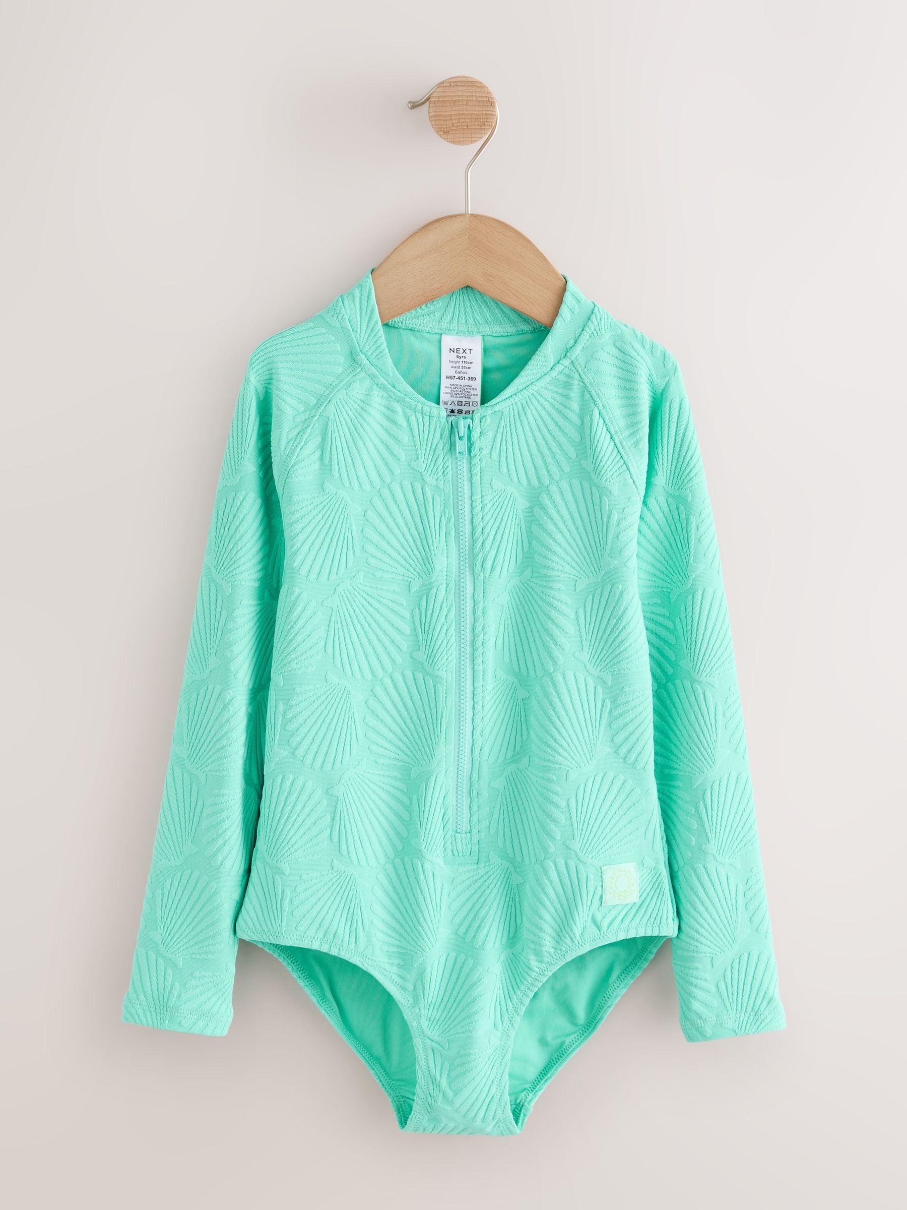 Dsiney Kidz - Mint Green Shell Textured Long Sleeve Sunsafe Swimsuit (3-16yrs) image 5