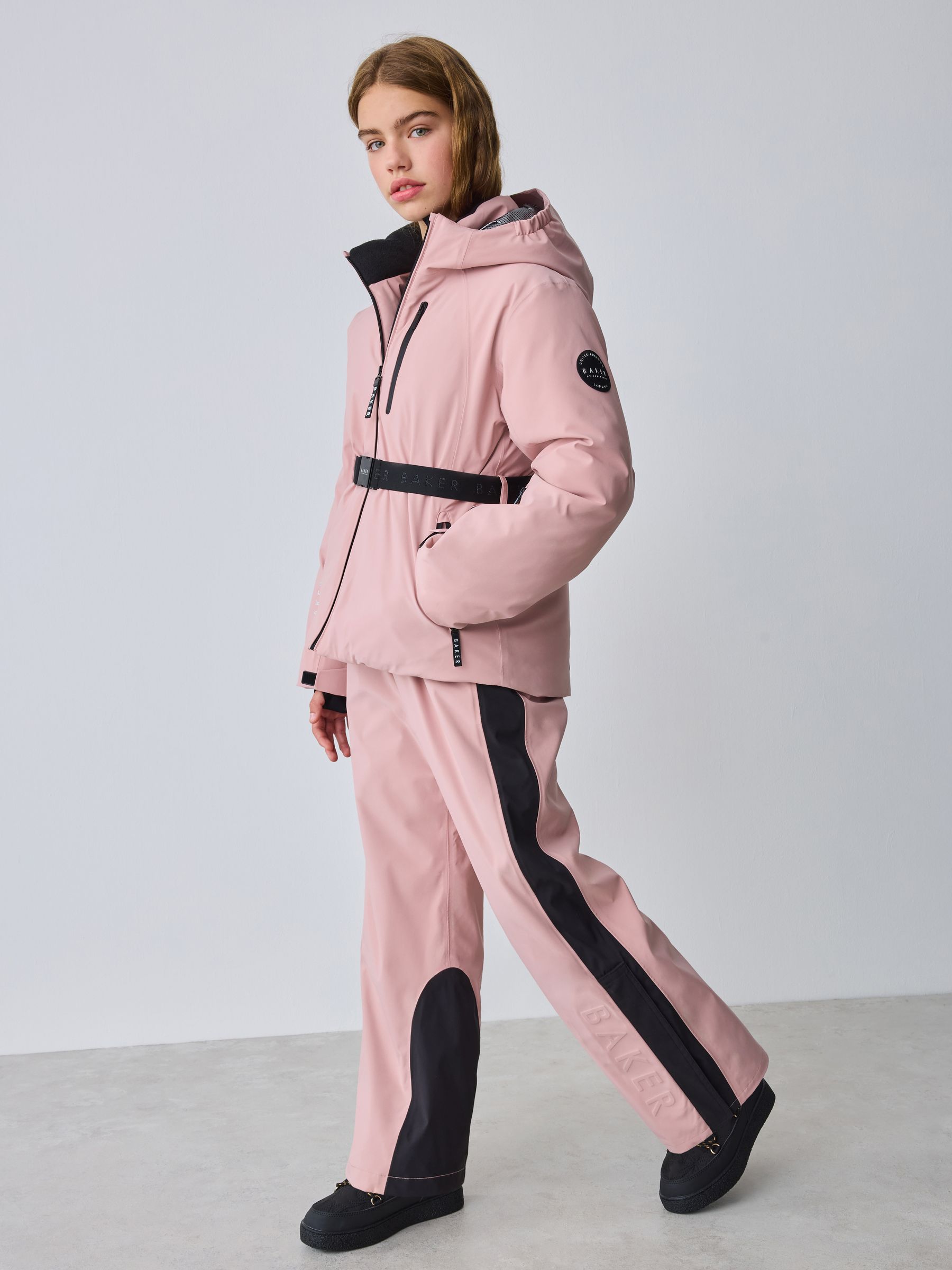 Baker by Ted Baker Pink Waterproof Logo-Tape Padded Ski Salopettes Trousers image 3