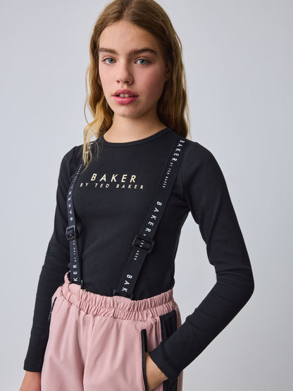 Baker by Ted Baker Pink Waterproof Logo-Tape Padded Ski Salopettes Trousers image 8