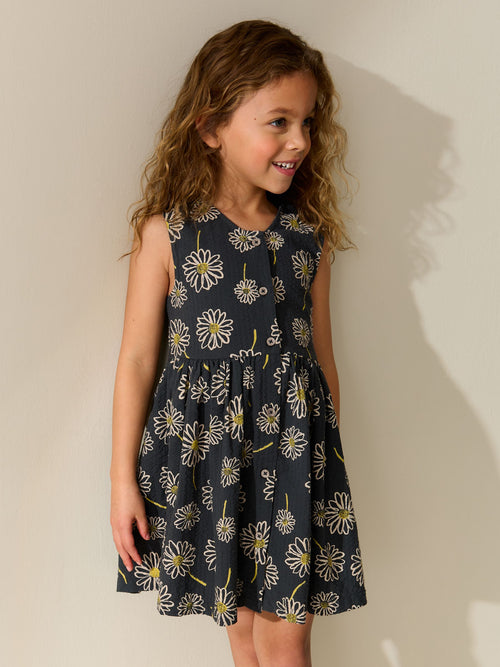 Monochrome Floral Stripe Short Sleeve Button Through Dress (3-16yrs) image 1