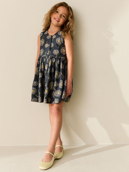 Monochrome Floral Stripe Short Sleeve Button Through Dress (3-16yrs) image 2