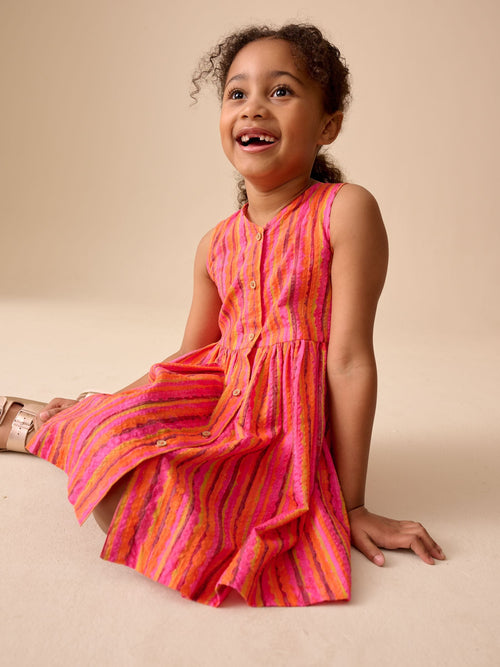Red/Pink Stripe Stripe Short Sleeve Button Through Dress (3-16yrs) image 1