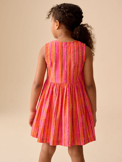 Red/Pink Stripe Stripe Short Sleeve Button Through Dress (3-16yrs) image 3