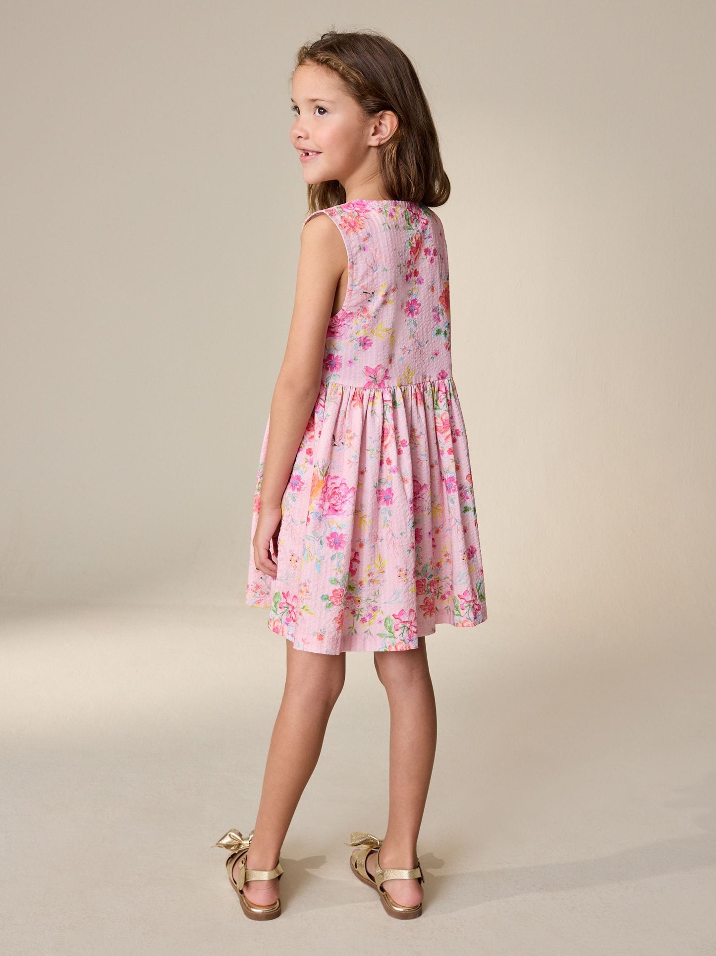 Pink Floral Stripe Short Sleeve Button Through Dress (3-16yrs) image 3