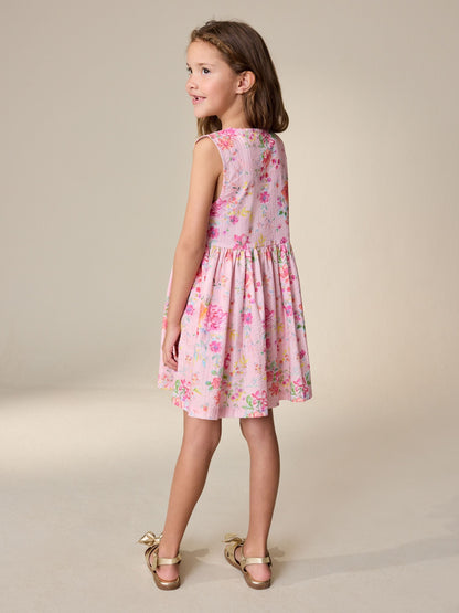 Pink Floral Stripe Short Sleeve Button Through Dress (3-16yrs) image 3