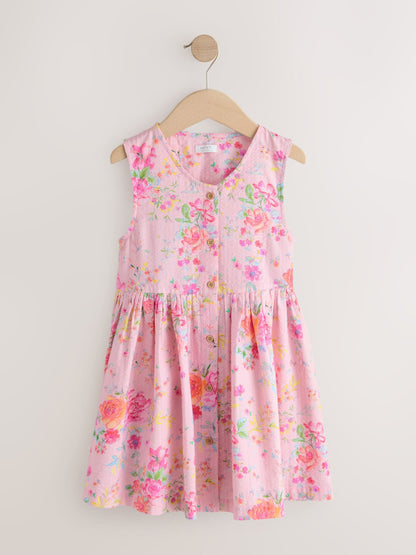 Pink Floral Stripe Short Sleeve Button Through Dress (3-16yrs) image 5