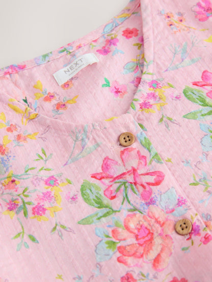 Pink Floral Stripe Short Sleeve Button Through Dress (3-16yrs) image 7