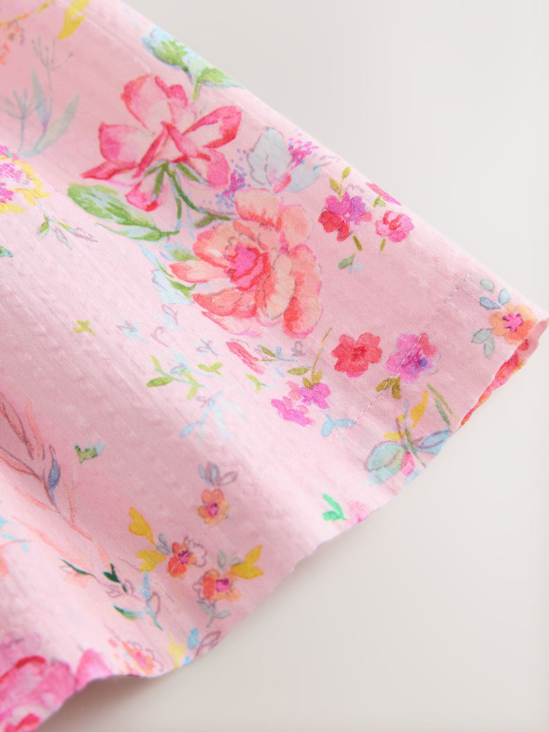 Pink Floral Stripe Short Sleeve Button Through Dress (3-16yrs) image 8