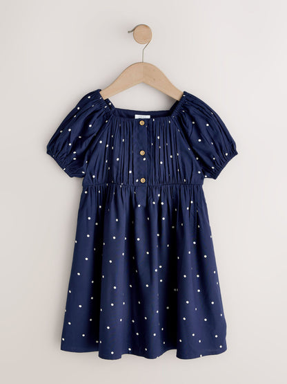 Navy Blue Spot Short Sleeve Dress (3-16yrs) image 5