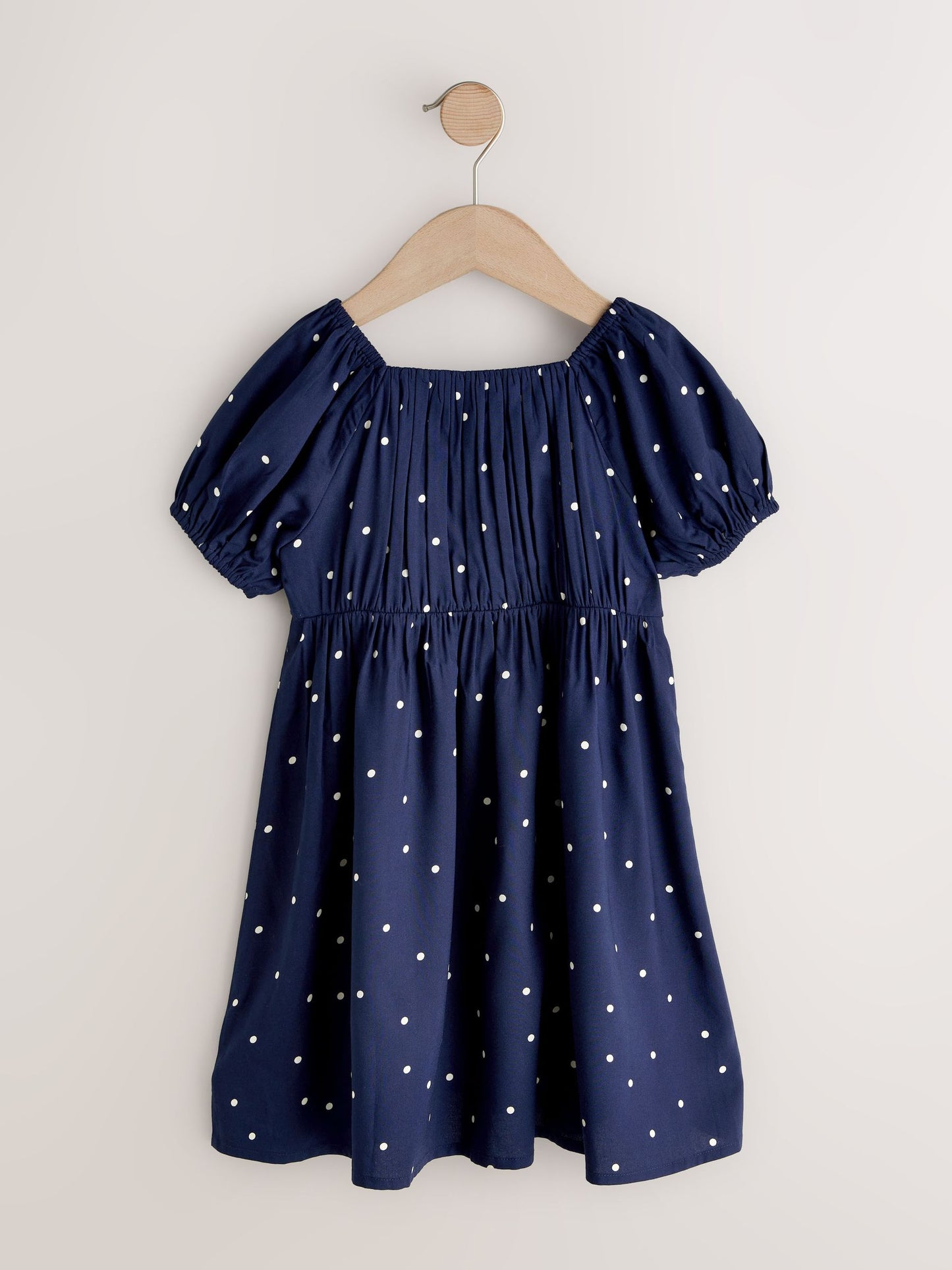 Navy Blue Spot Short Sleeve Dress (3-16yrs) image 6