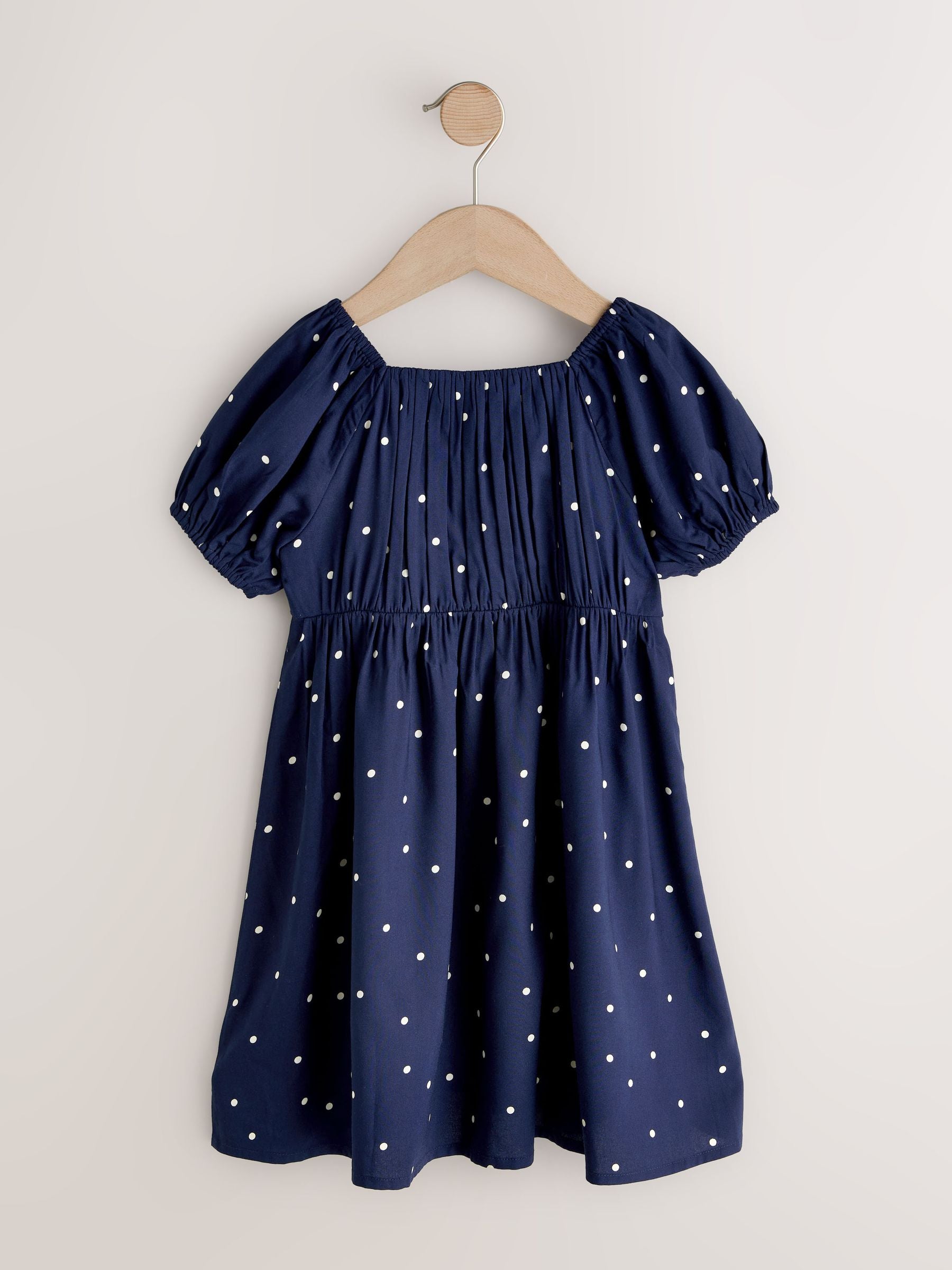 Navy Blue Spot Short Sleeve Dress (3-16yrs) image 6