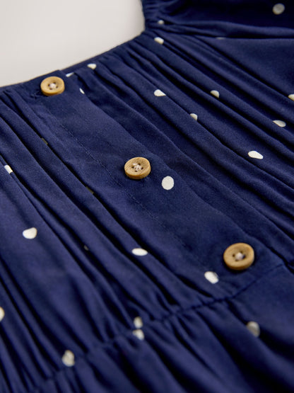 Navy Blue Spot Short Sleeve Dress (3-16yrs) image 7