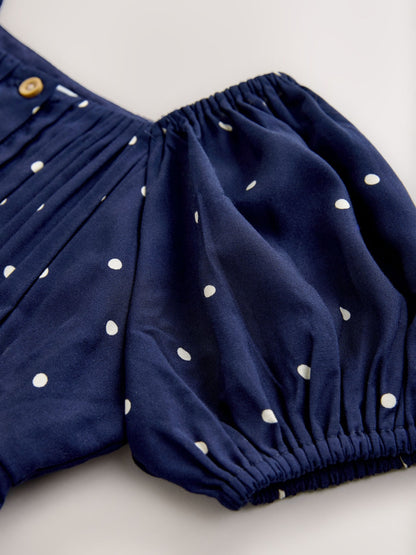Navy Blue Spot Short Sleeve Dress (3-16yrs) image 8