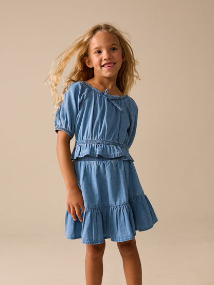 Dsiney Kidz - Blue Denim Puff Sleeve Blouse and Skirt Set (3-16yrs) image 1