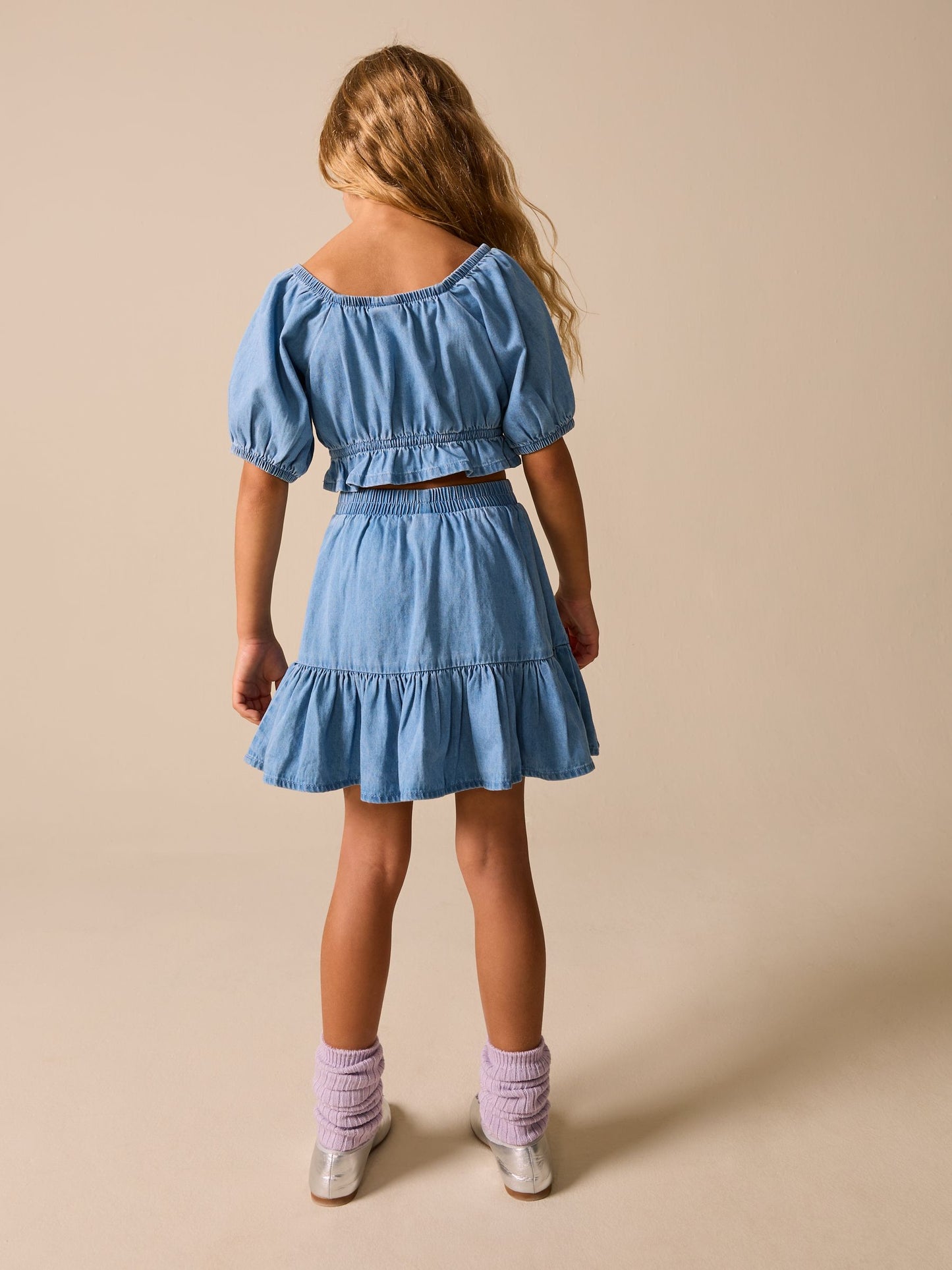 Dsiney Kidz - Blue Denim Puff Sleeve Blouse and Skirt Set (3-16yrs) image 2