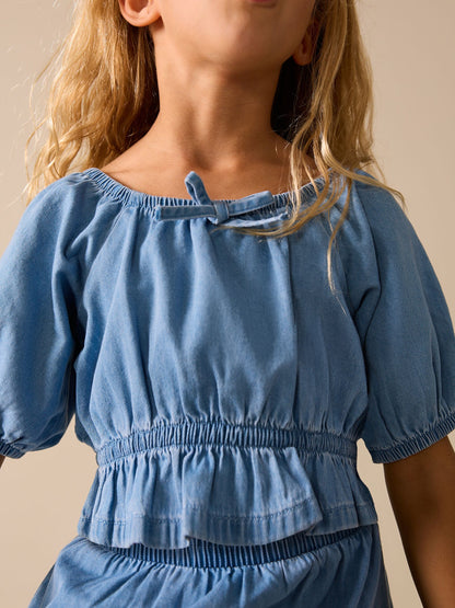 Dsiney Kidz - Blue Denim Puff Sleeve Blouse and Skirt Set (3-16yrs) image 4