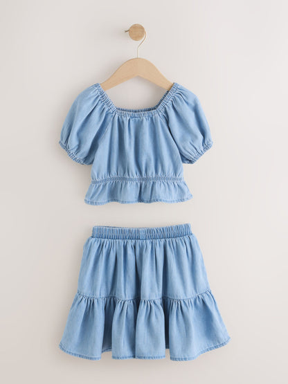 Dsiney Kidz - Blue Denim Puff Sleeve Blouse and Skirt Set (3-16yrs) image 6