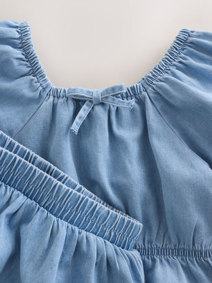 Dsiney Kidz - Blue Denim Puff Sleeve Blouse and Skirt Set (3-16yrs) image 7