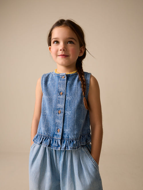 Dsiney Kidz - Denim Blue Denim Bow Sleeveless Waistcoat (3-16yrs) image 1