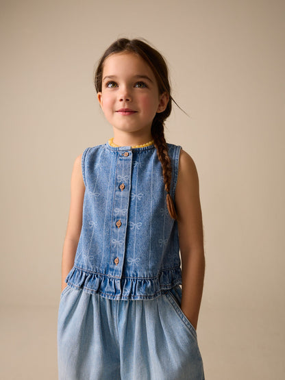 Dsiney Kidz - Denim Blue Denim Bow Sleeveless Waistcoat (3-16yrs) image 1