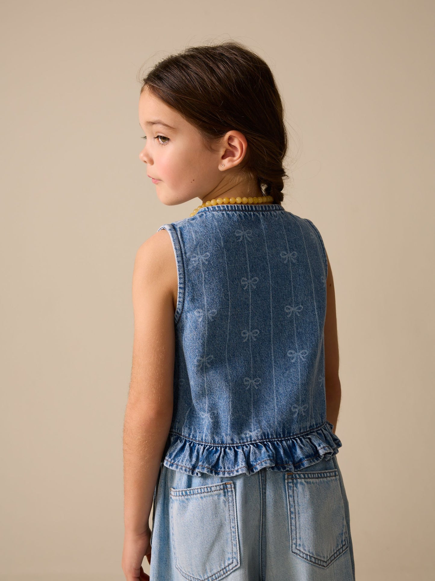 Dsiney Kidz - Denim Blue Denim Bow Sleeveless Waistcoat (3-16yrs) image 2