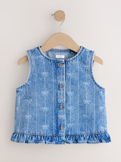 Dsiney Kidz - Denim Blue Denim Bow Sleeveless Waistcoat (3-16yrs) image 4