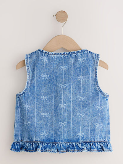 Dsiney Kidz - Denim Blue Denim Bow Sleeveless Waistcoat (3-16yrs) image 5
