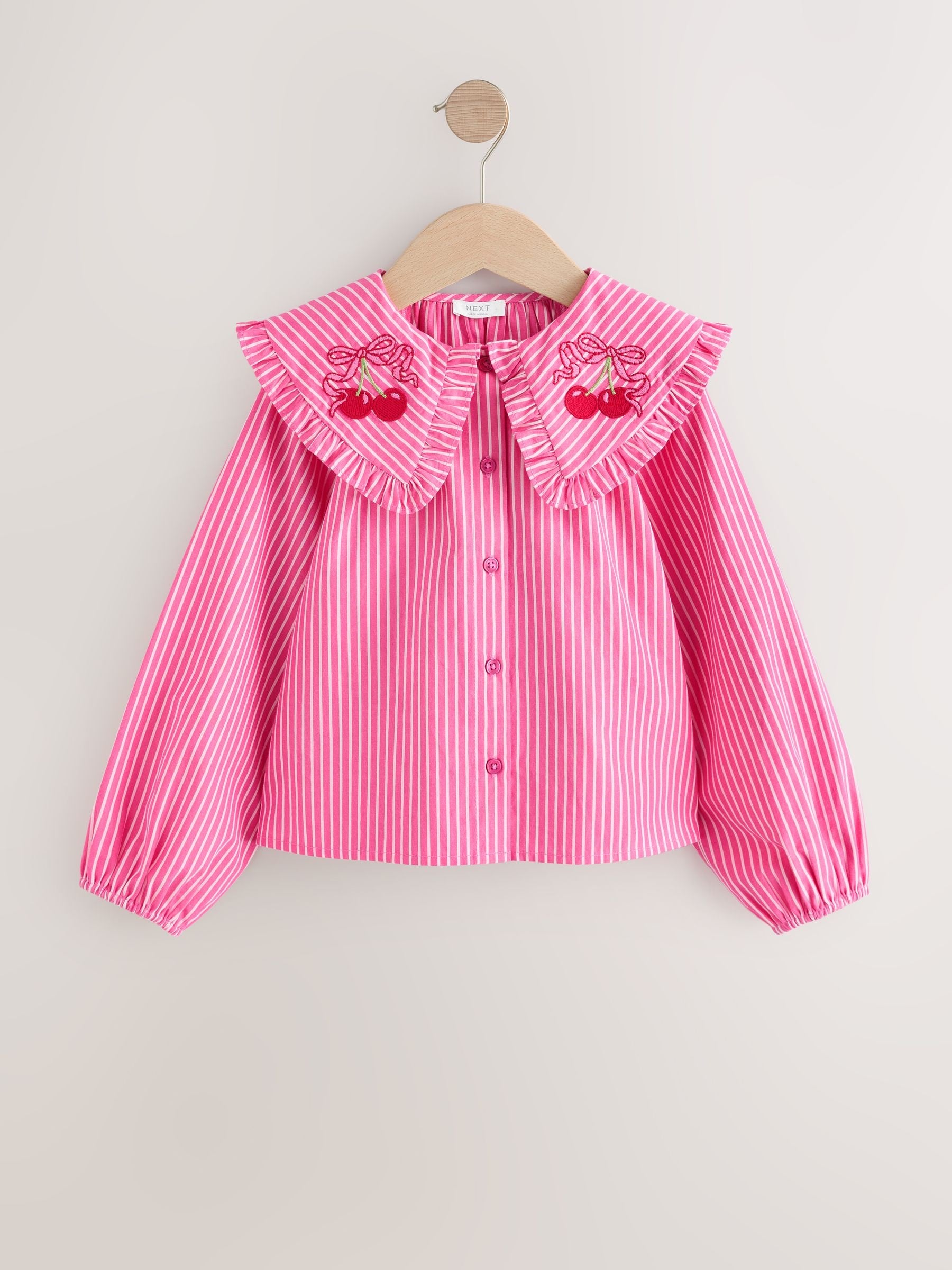 Dsiney Kidz - Pink Stripe Long Sleeve Cherry Embroidered Collar Blouse (3-16yrs) image 5