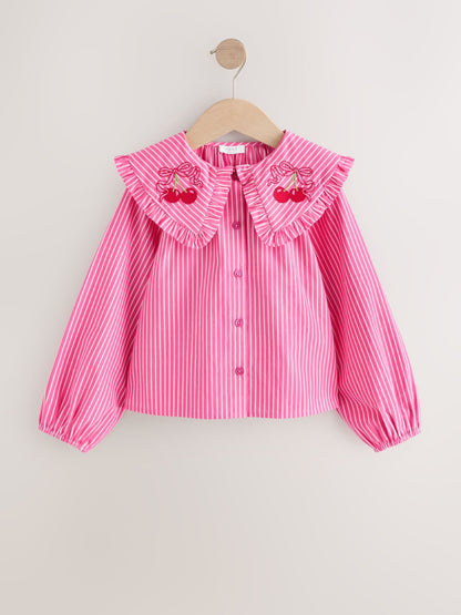 Dsiney Kidz - Pink Stripe Long Sleeve Cherry Embroidered Collar Blouse (3-16yrs) image 5