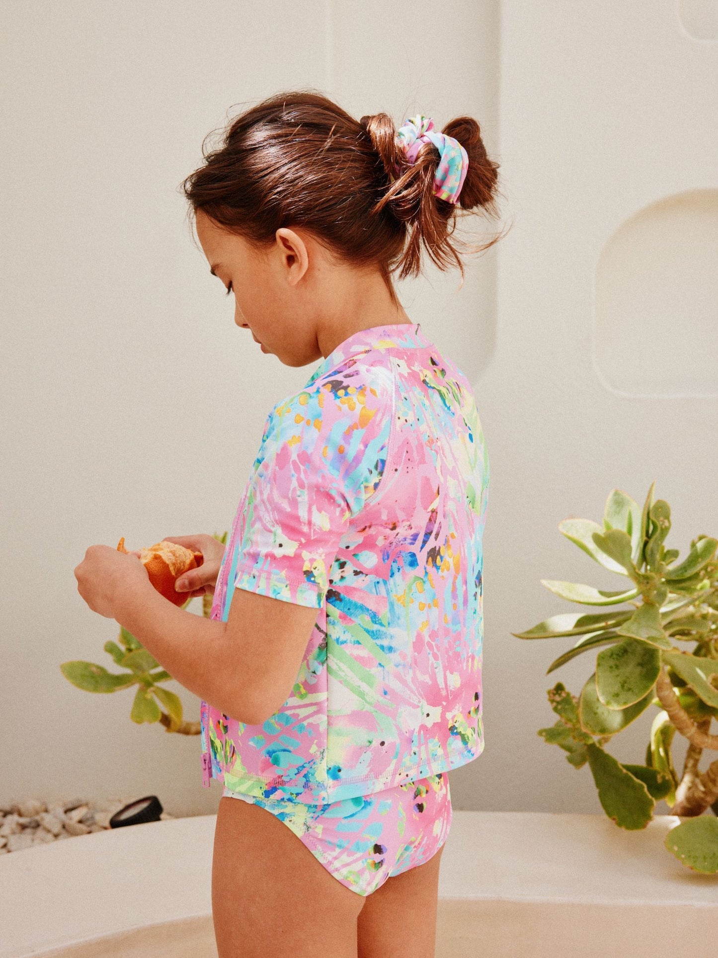 Dsiney Kidz - Pink Tie Dye Splat Sunsafe Rash Vest Bikini And Scrunchie Swim Set (3-16yrs) image 3
