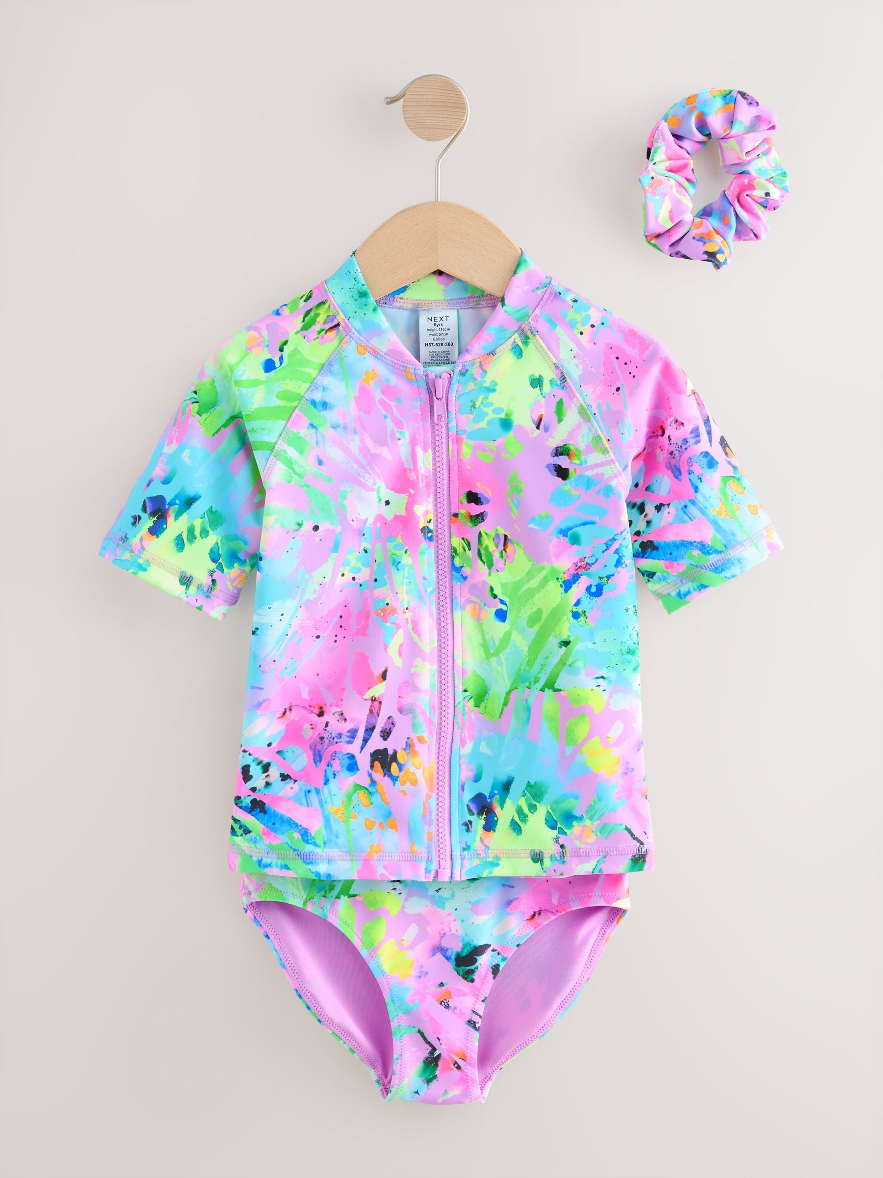 Dsiney Kidz - Pink Tie Dye Splat Sunsafe Rash Vest Bikini And Scrunchie Swim Set (3-16yrs) image 6