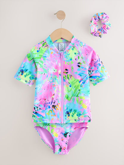 Dsiney Kidz - Pink Tie Dye Splat Sunsafe Rash Vest Bikini And Scrunchie Swim Set (3-16yrs) image 6