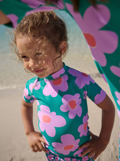 Green Stampy Floal Short Sleeved Sunsafe Swim Set (3mths-10yrs) image 4