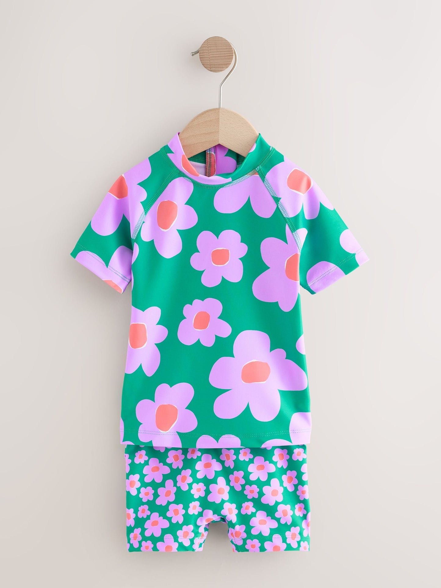 Green Stampy Floal Short Sleeved Sunsafe Swim Set (3mths-10yrs) image 5