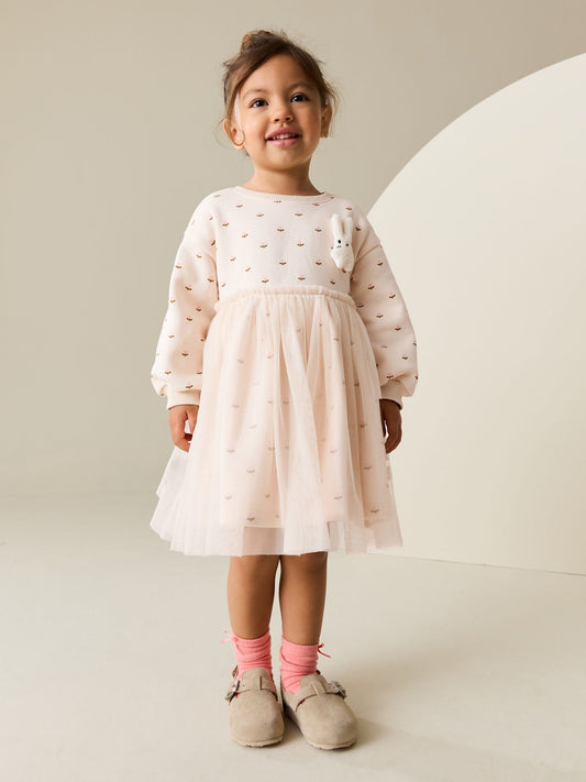 Cream Bunny Mesh Skirt Sweat Dress (3mths-7yrs) image 2