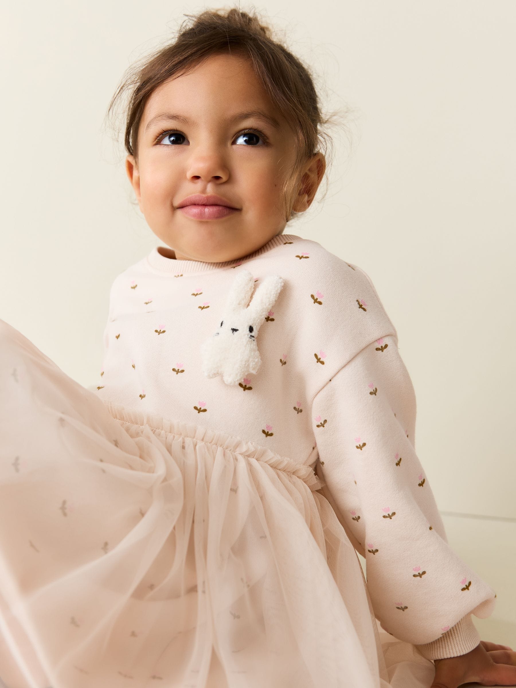 Cream Bunny Mesh Skirt Sweat Dress (3mths-7yrs) image 4
