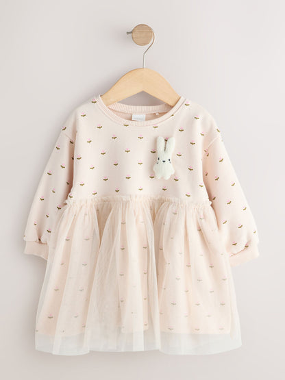 Cream Bunny Mesh Skirt Sweat Dress (3mths-7yrs) image 5