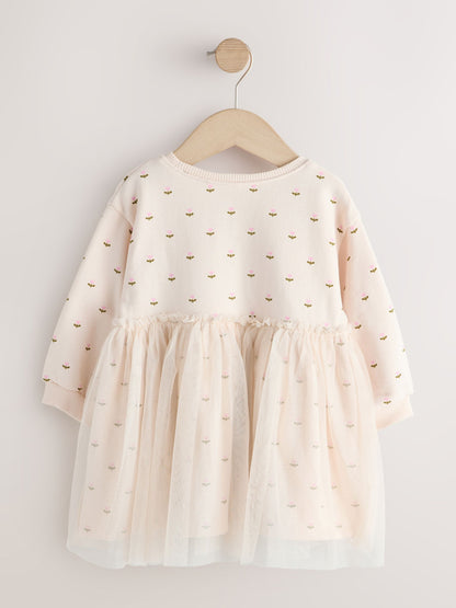 Cream Bunny Mesh Skirt Sweat Dress (3mths-7yrs) image 6