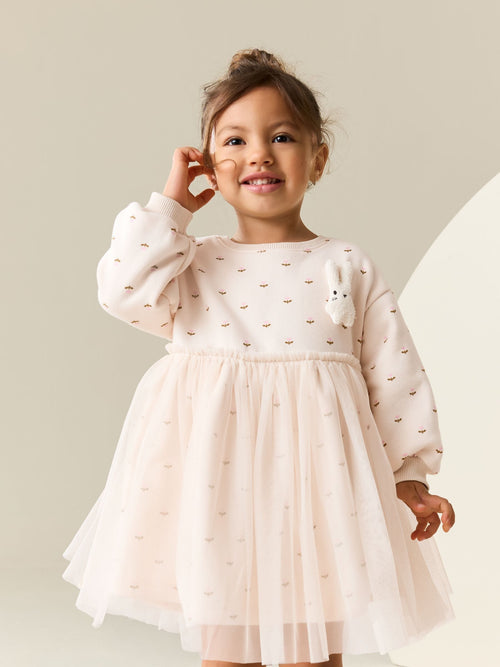 Cream Bunny Mesh Skirt Sweat Dress (3mths-7yrs) image 1
