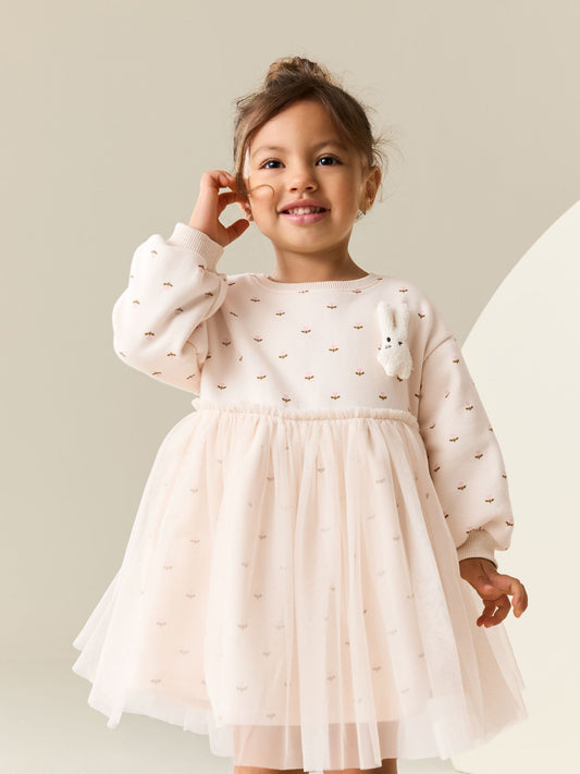 Cream Bunny Mesh Skirt Sweat Dress (3mths-7yrs) image 1