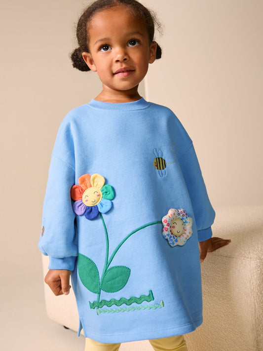 Blue Flower Relaxed Sweat Dress (3mths-7yrs) image 2