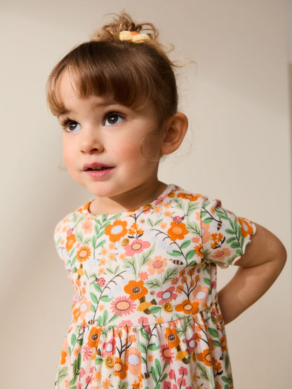 Orange Floral Short Sleeve Ribbed Dress (3mths-7yrs) image 4