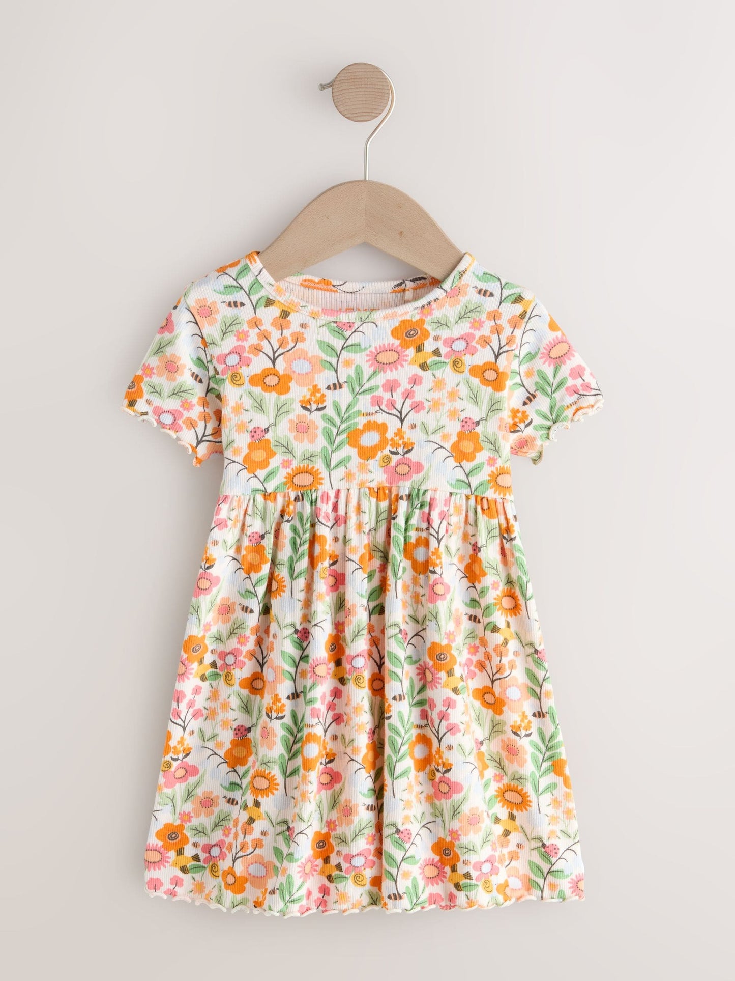 Orange Floral Short Sleeve Ribbed Dress (3mths-7yrs) image 5