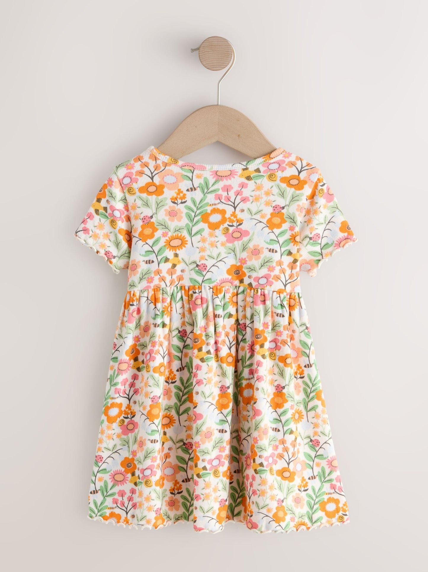 Orange Floral Short Sleeve Ribbed Dress (3mths-7yrs) image 6