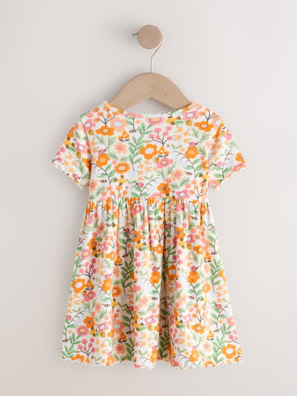 Orange Floral Short Sleeve Ribbed Dress (3mths-7yrs) image 6